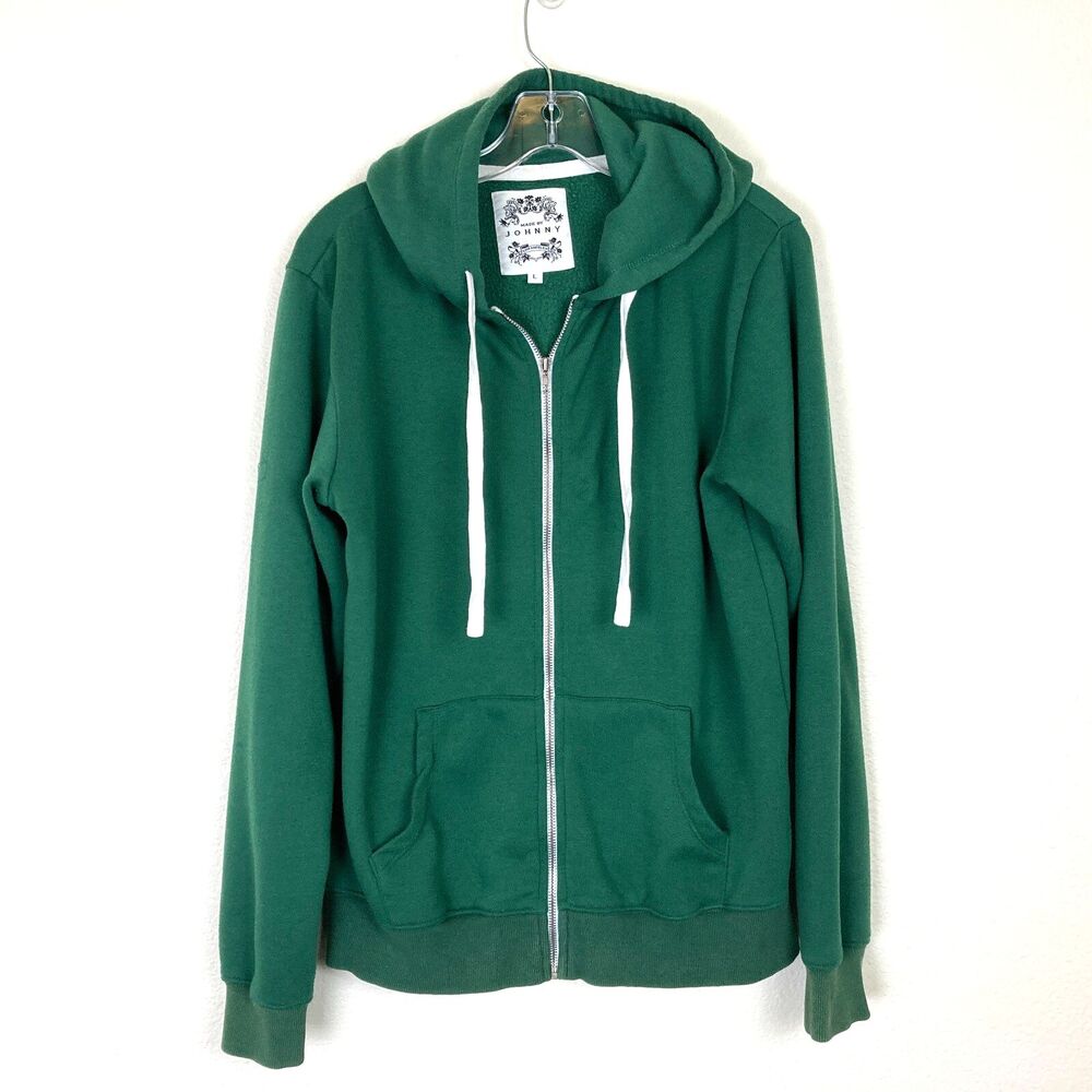 Made By Johnny Womens Full Zip Hoodie Sweatshirt Size L Green Nubby French Terry